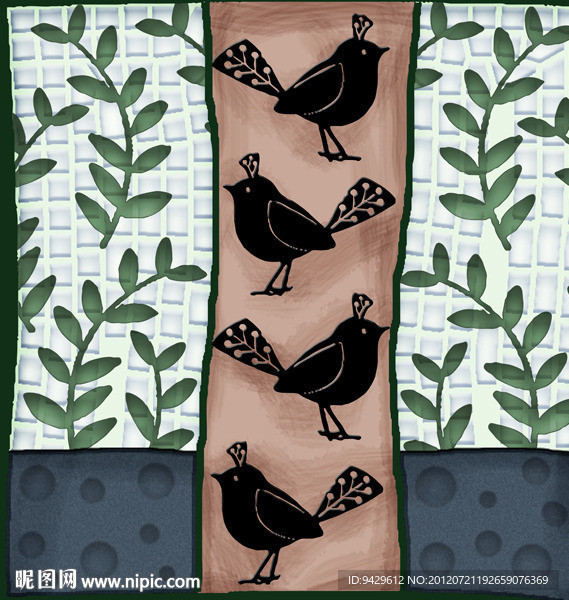 精品鸟雀绿叶无框画