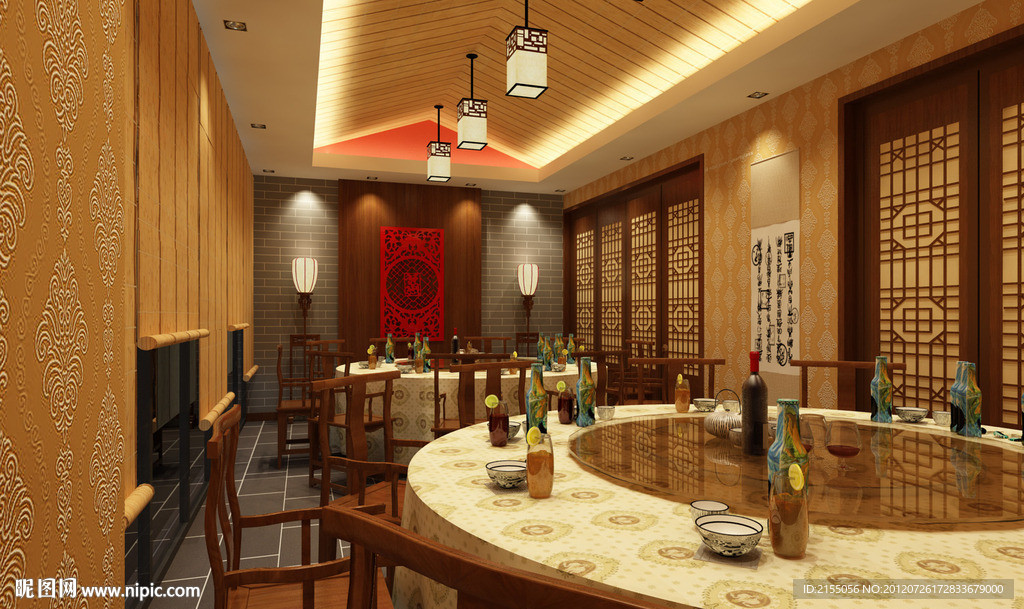 中式酒店豪华包间室内效果图3d模型源文件