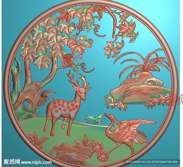 精品梅花鹿圆屏图