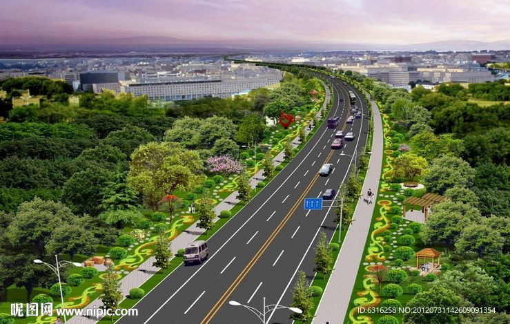 高速路道路绿化景观效果图