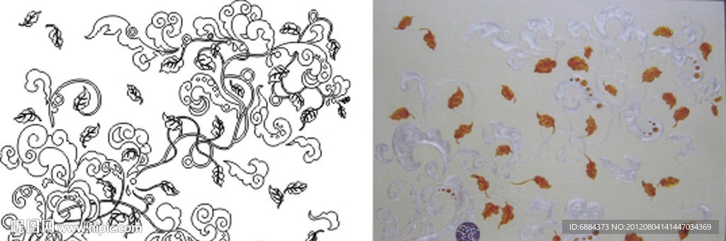 欧式花 抽象花 线条花 金色花