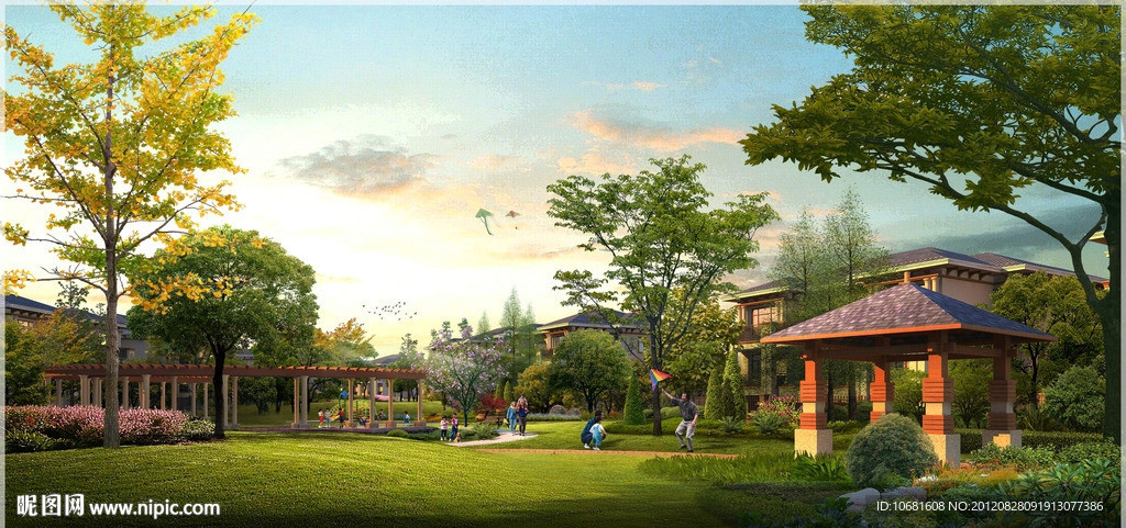 别墅群景观效果透视