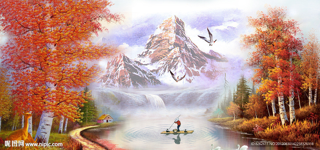 油画 枫林河畔