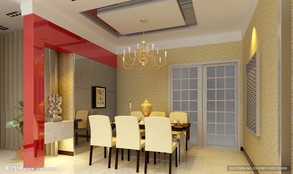 别墅餐厅室内效果图3d模型源文件