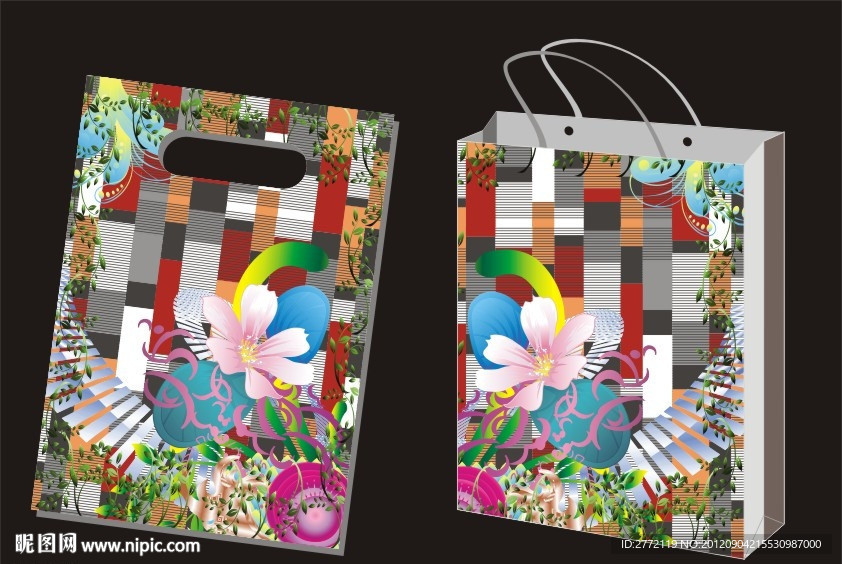 蓝叶粉花 手提袋