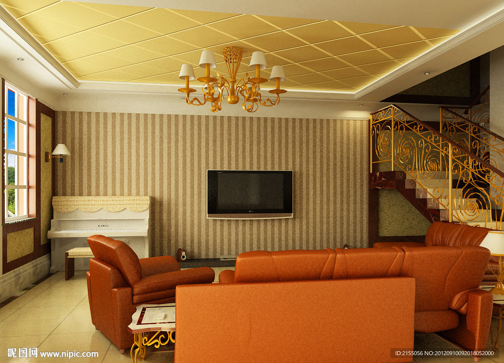 复式现代客厅室内效果图3d模型源文件