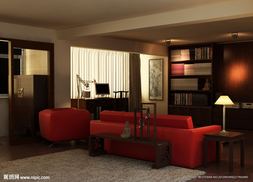 新中式客厅室内效果图3dmax模型源文件