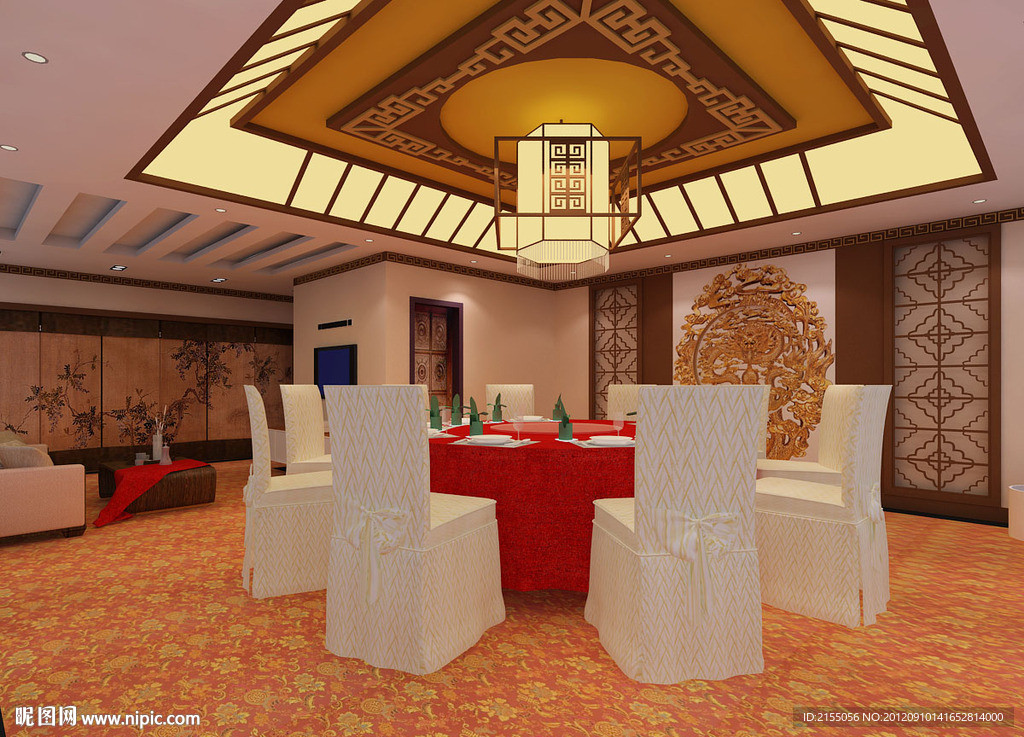 酒店宾馆大包厢室内效果图3d模型源文件