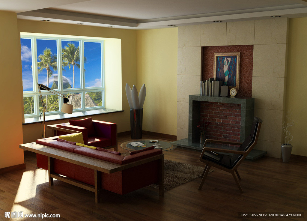 现代简约客厅室内效果图3d模型源文件