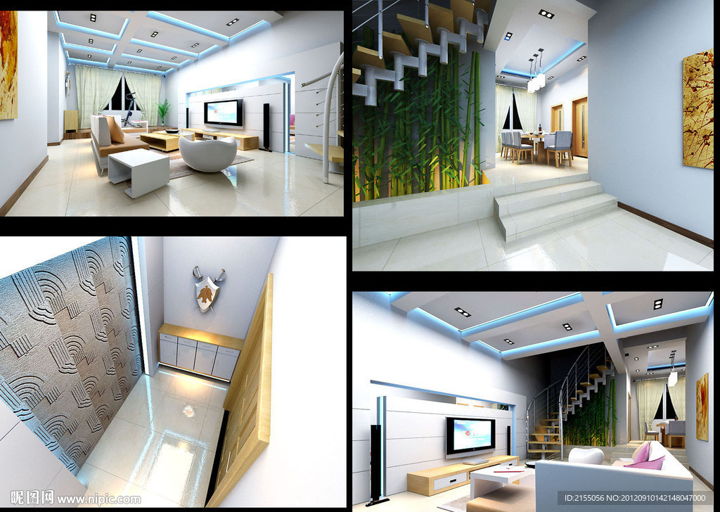 复式住宅室内效果图3d模型源文件（四个角度）