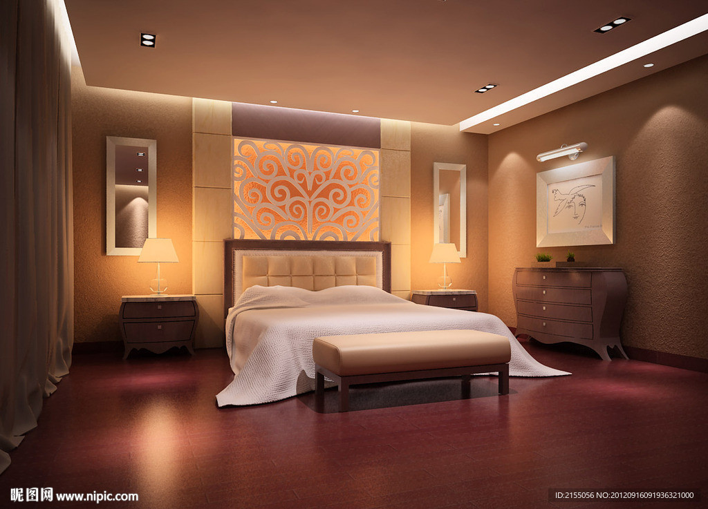 现代温馨卧室室内效果图3d模型源文件