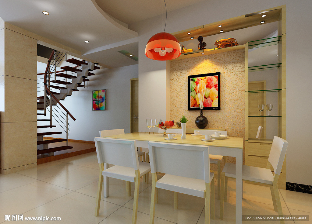 复式住宅餐厅室内效果图多角度渲染3d模型