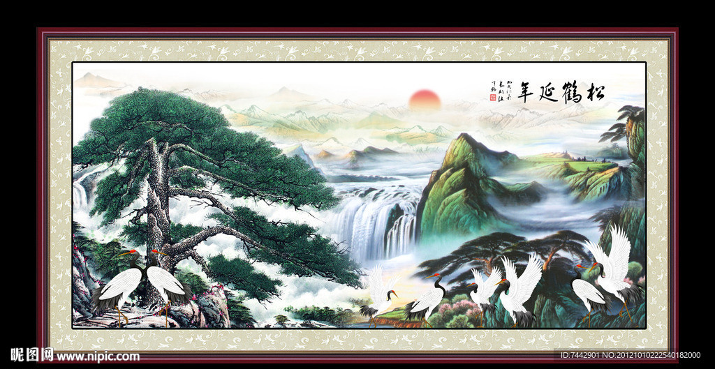 松鹤延年 迎客松 国画山水 松鹤迎春