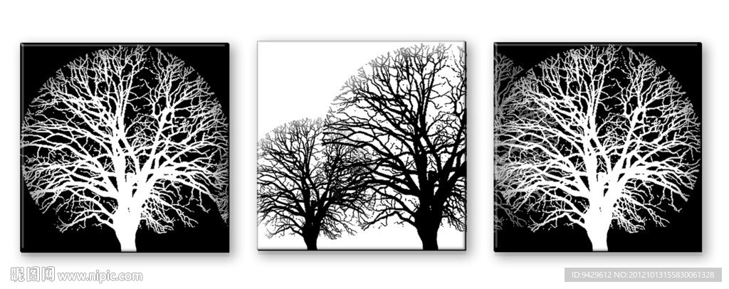 黑白树景无框画