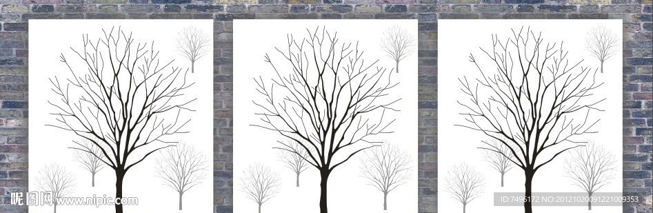 无框画 黑白树