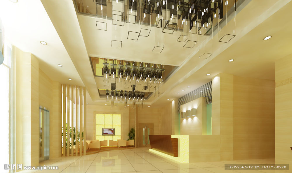 酒店大堂室内效果图3d模型源文件