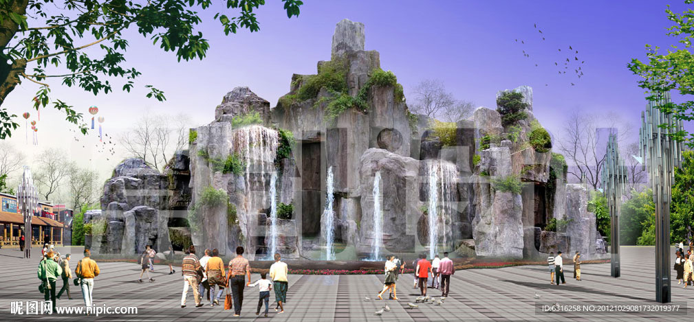 文化广场假山效果图方案