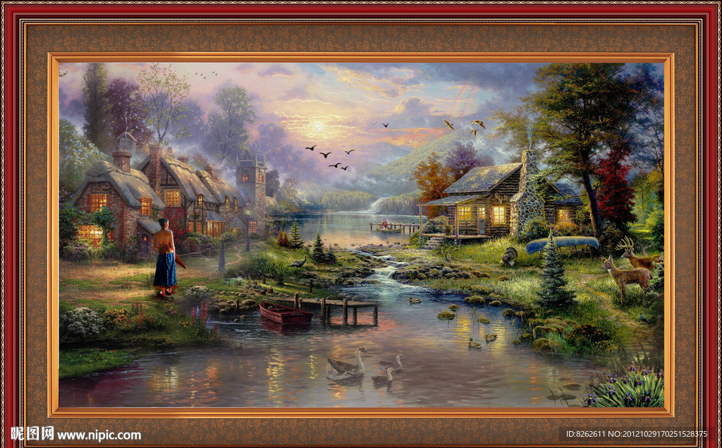 油画 河畔漫步