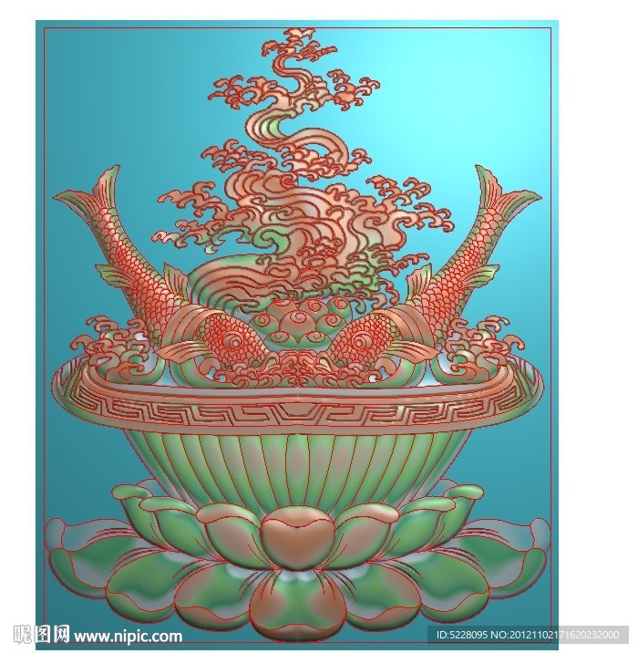 藏式金盆戏鱼图
