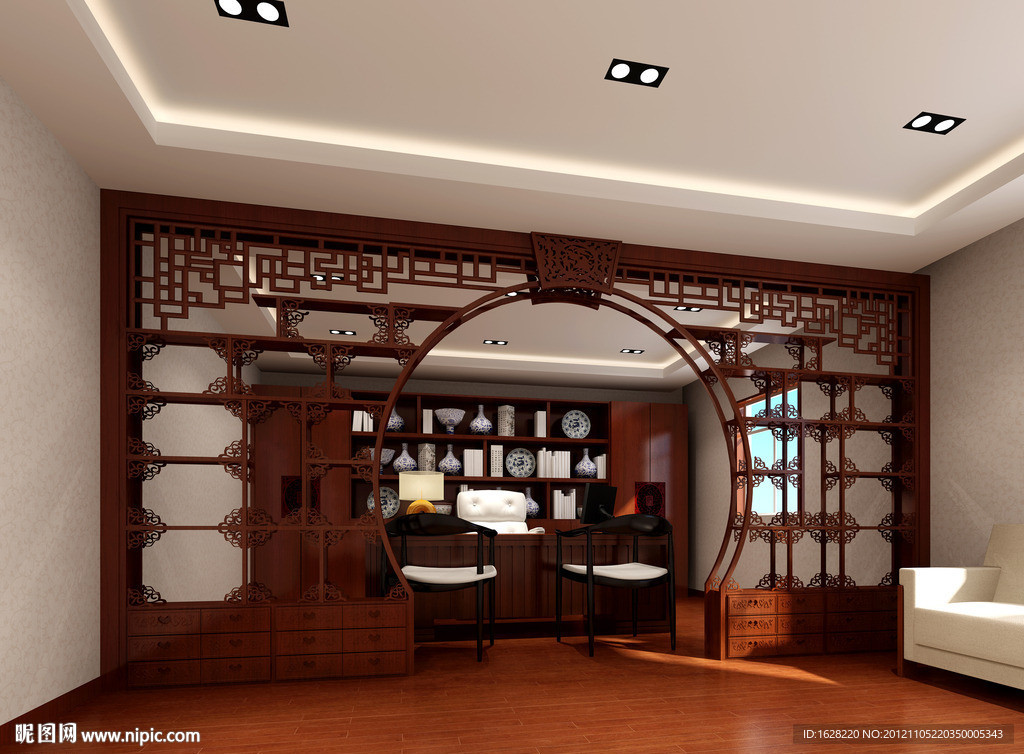 中式风格办公室效果图