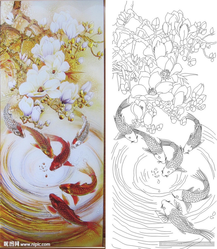 花开鱼意 牡丹 鱼