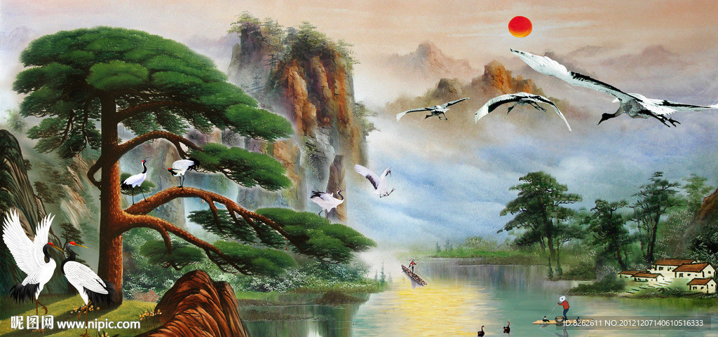 油画 迎客松