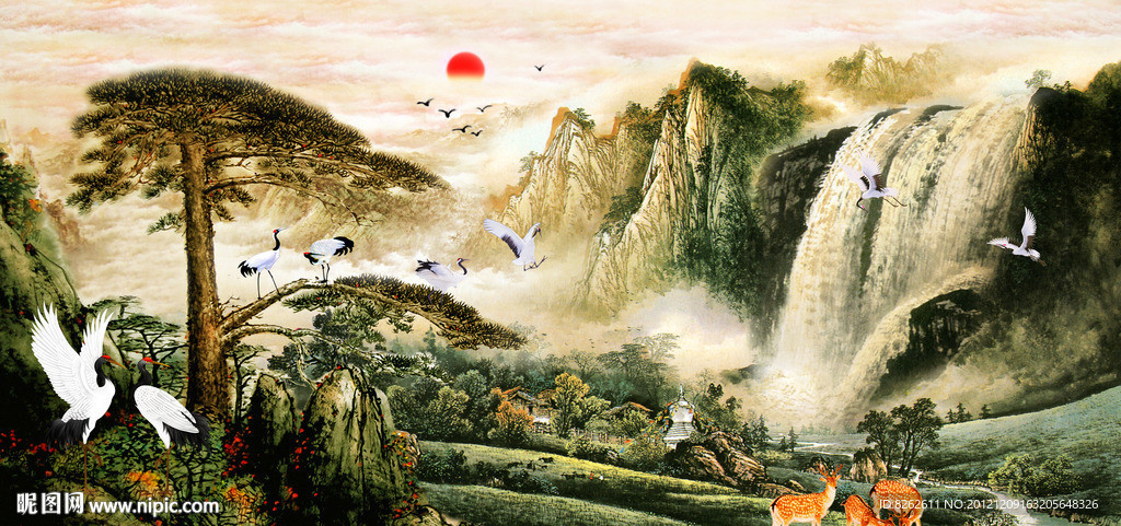 油画 迎客松