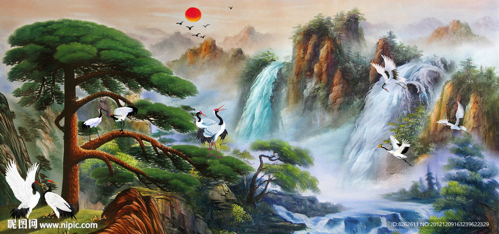 油画 迎客松