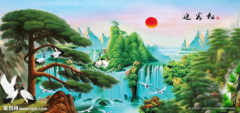 油画 迎客松