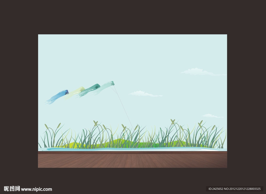 花纹 墙绘 天空 小草 水面 风筝
