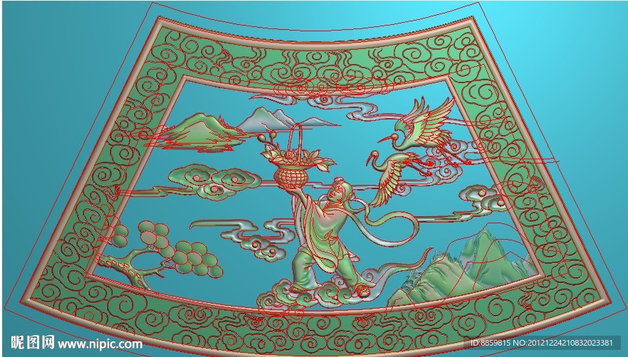 精雕图 八仙之蓝采和 扇形 jdp
