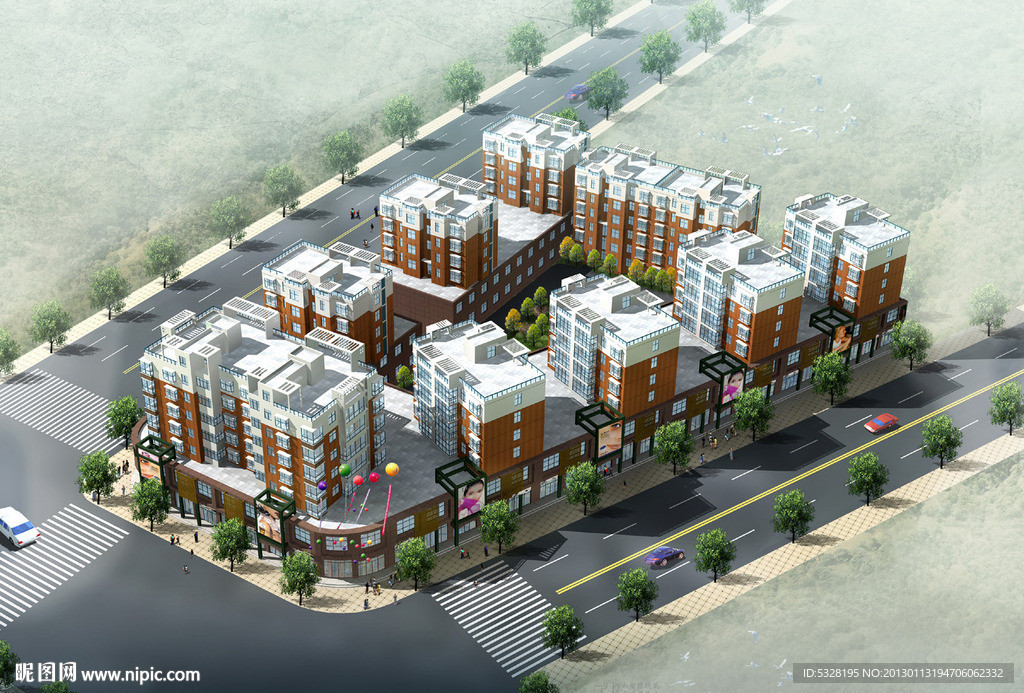 某多层高层住宅小区鸟瞰图MAX加MAP
