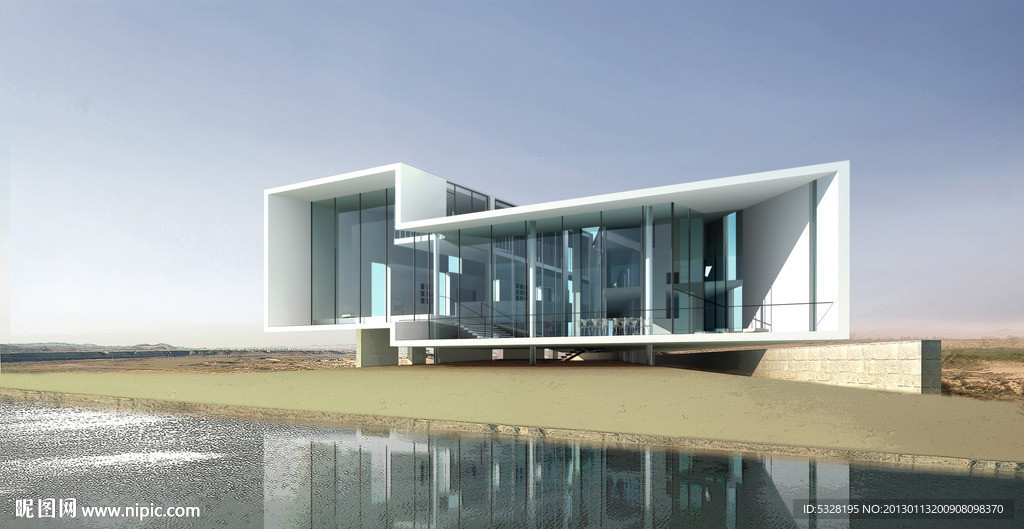 河边超现代多层办公楼MAX加MAP