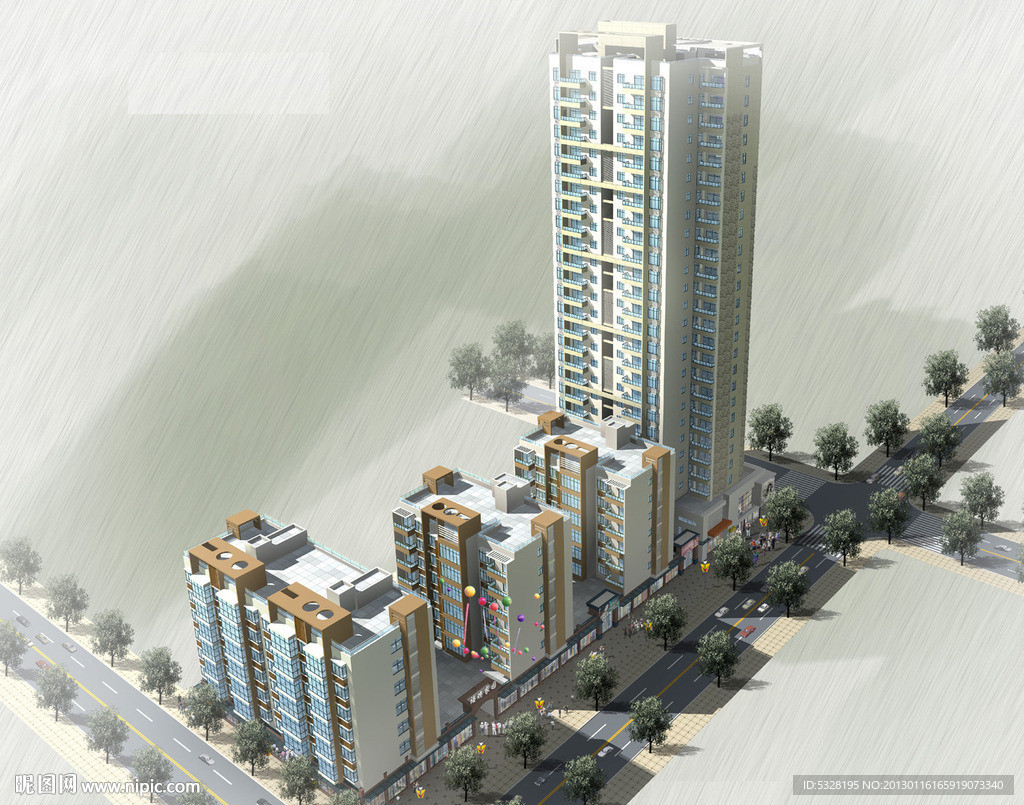 某高层住宅小区鸟瞰图MAX加MAP