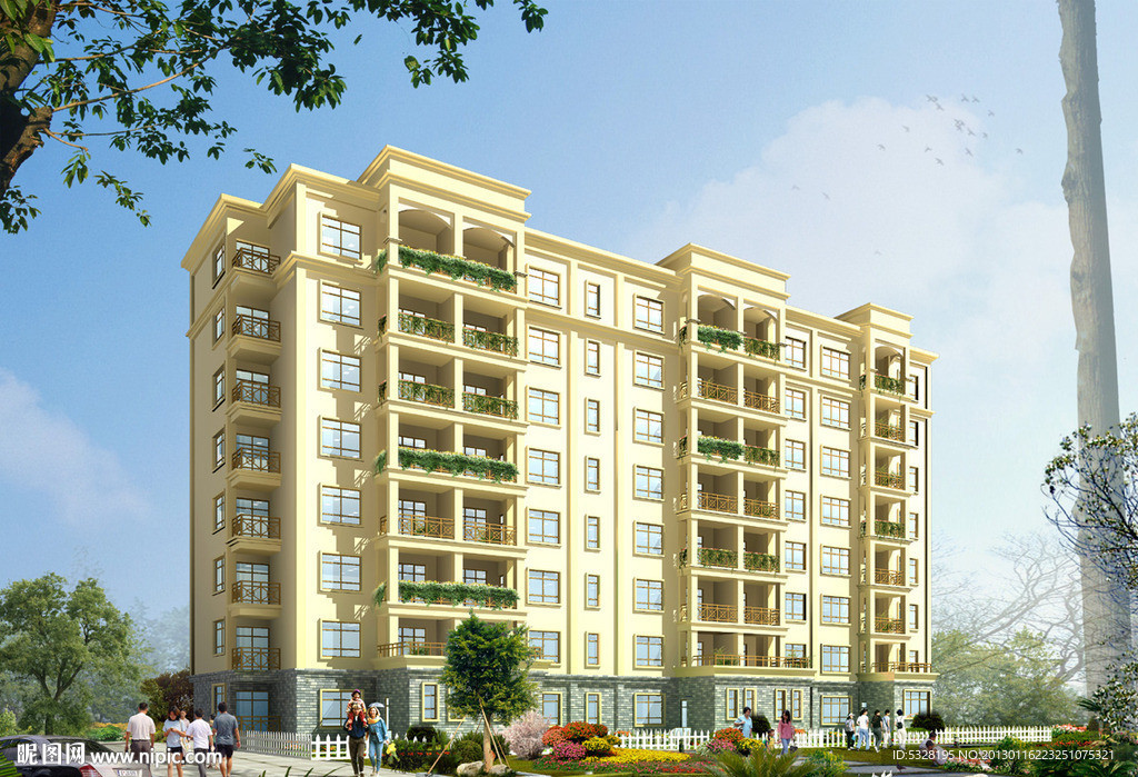 某8层住宅透视图MAX加MAP