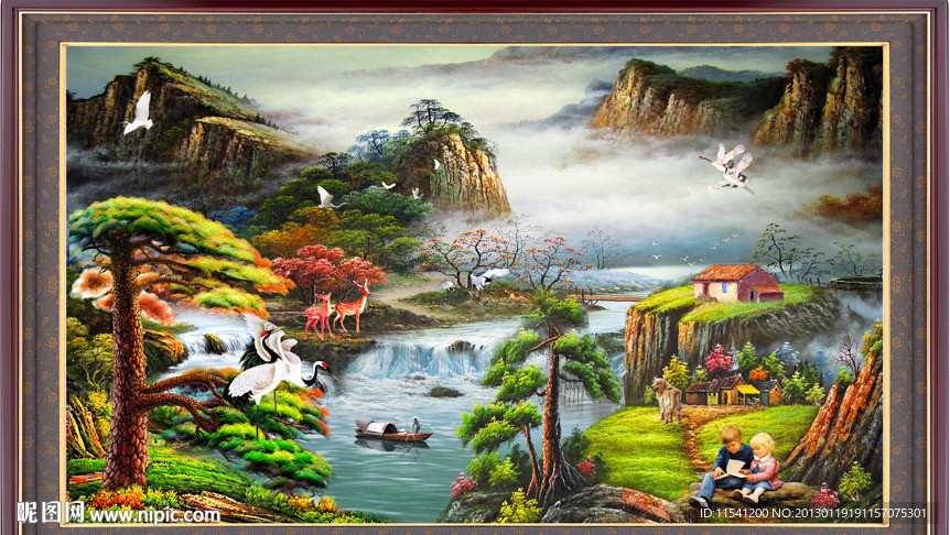 油画 迎客松