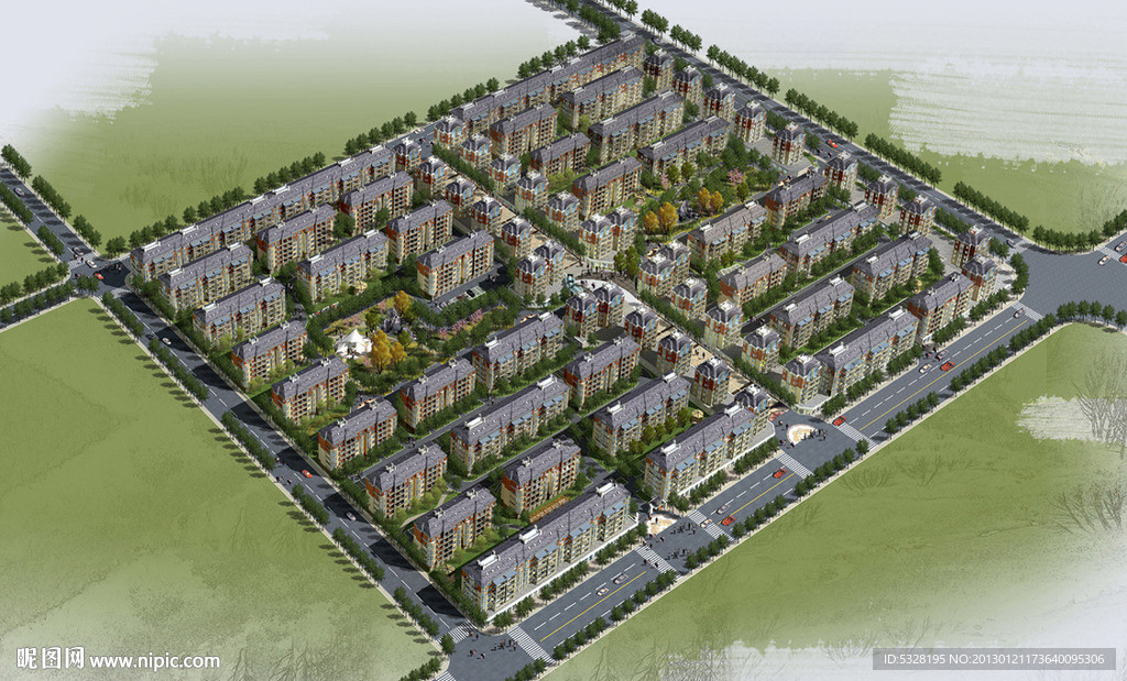 某小区规划设计鸟瞰图MAX加MAP