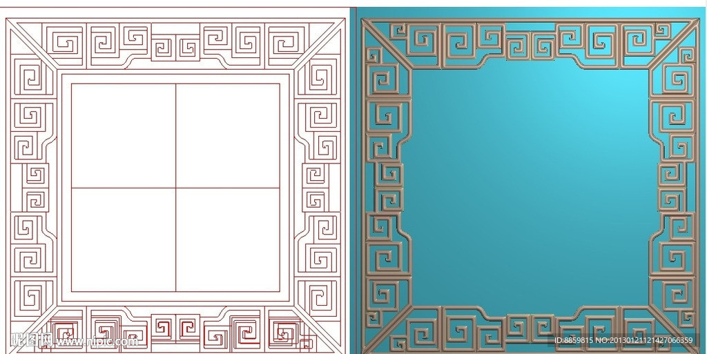 精雕图 精品正方形回纹窗花 jdp