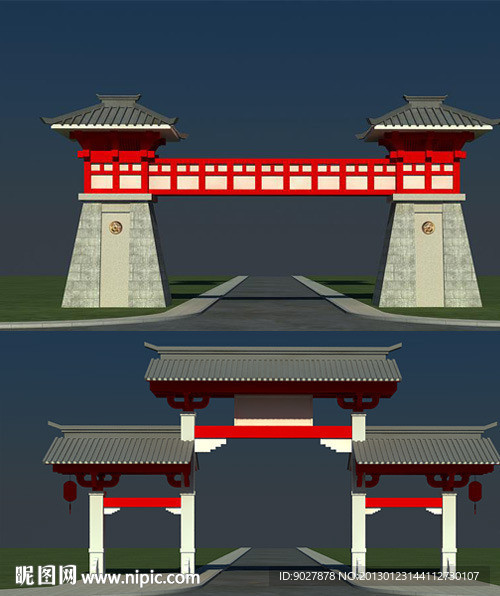 仿古门楼 门楼模型