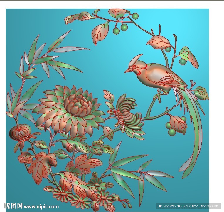 金鸡牡丹