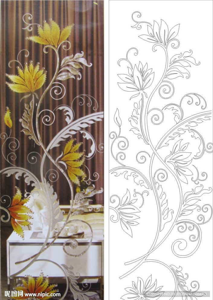 欧式花 抽象图 金色花