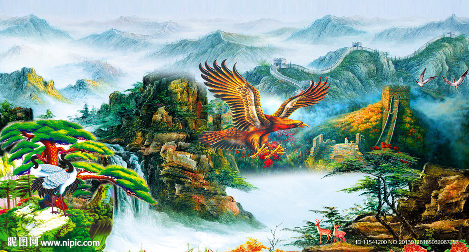 油画 迎客松