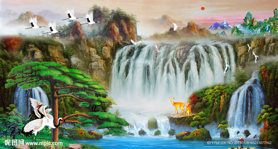 油画 迎客松