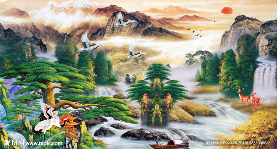 油画 迎客松