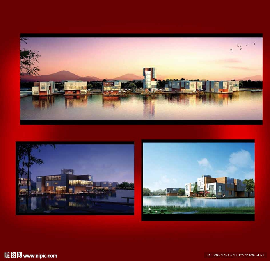湖边建筑效果图