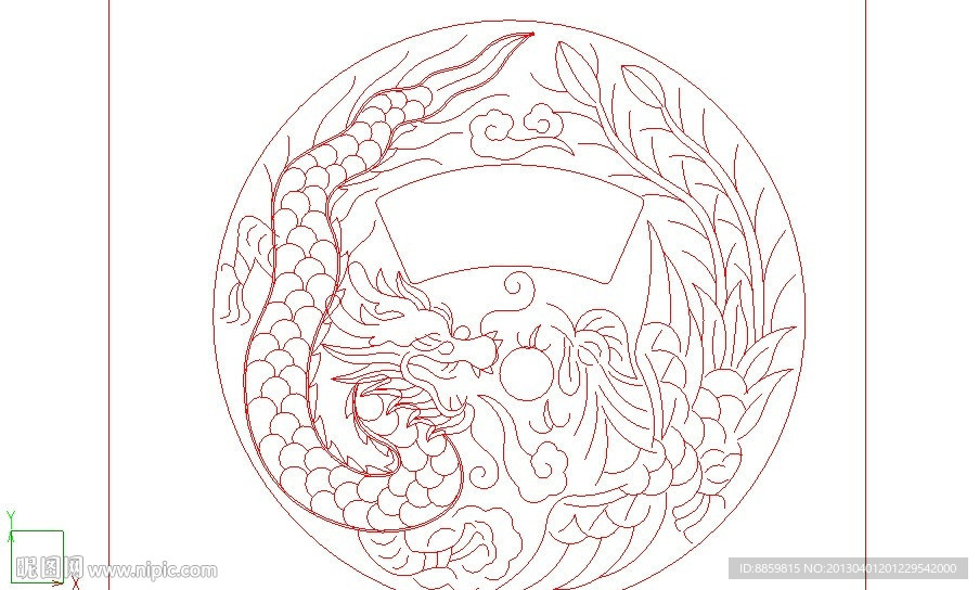 圆形龙凤线雕图
