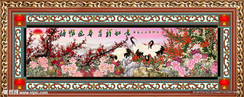 工笔挂画 鹤梅迎春