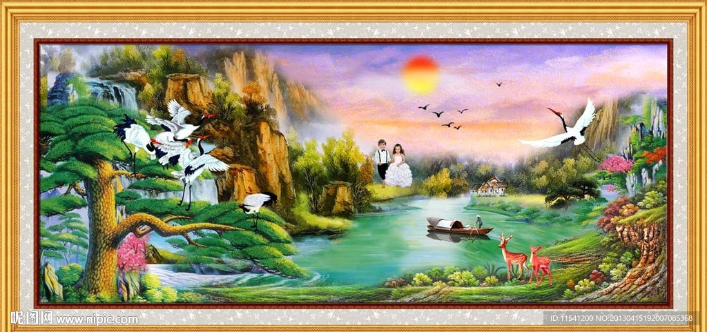 油画 迎客松