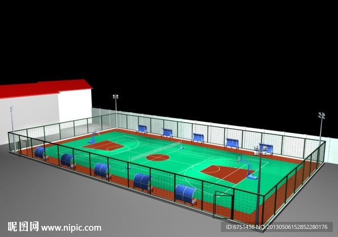 塑胶篮球排球场3d图