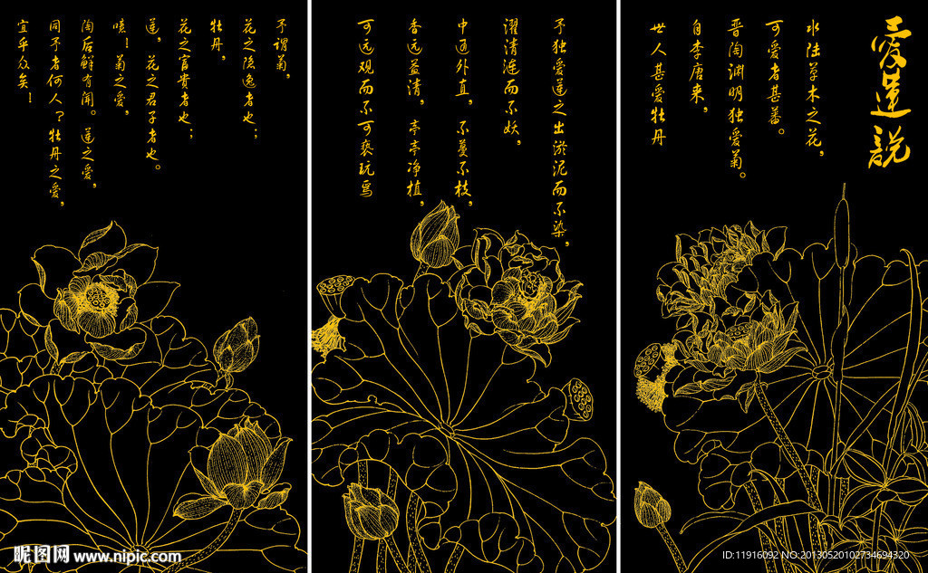 线描荷花